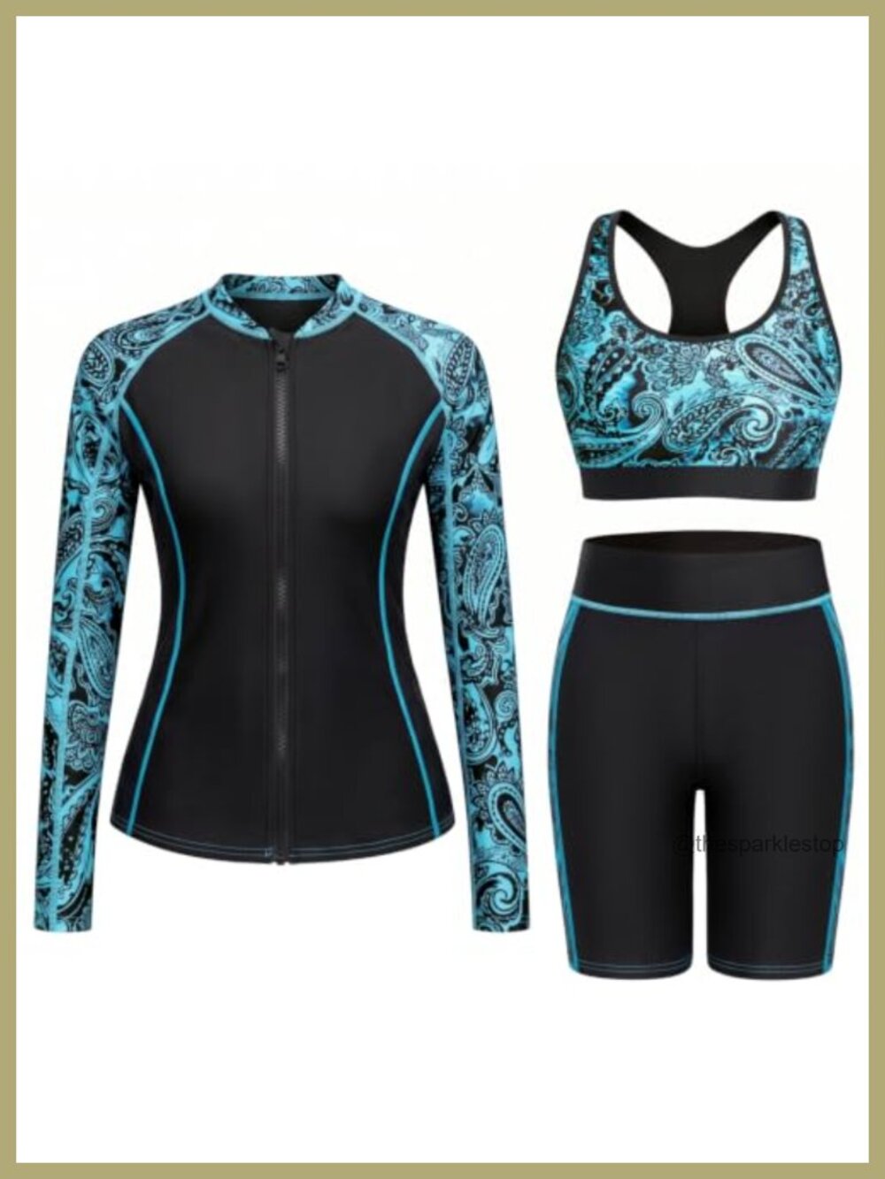 Daci Women 3-Piece Rash Guard Swimsuit Long Sleeve Swim Shirt 7'' Shorts Pockets